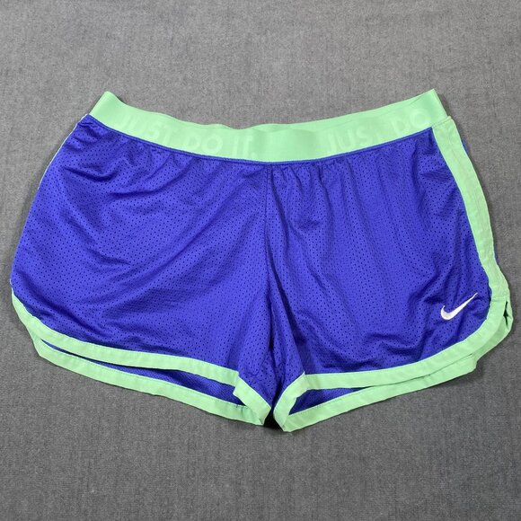 Nike Dri-Fit Womens Athletic Running Shorts Size XL Purple & Green - Picture 1 of 8